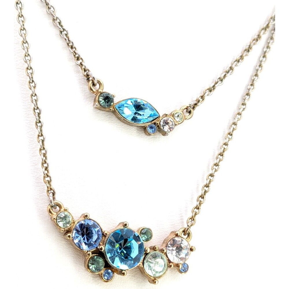 Banana Republic Two Tier Necklace Aqua Blue Glass Crystals Gold Tone Statement